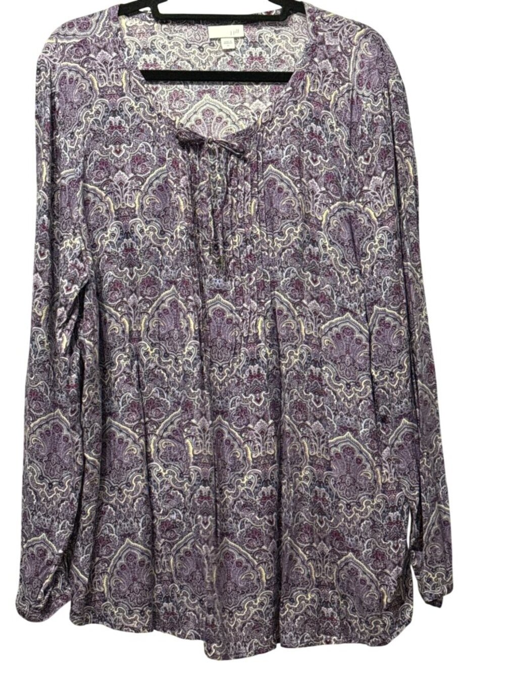 J.Jill Womens Paisley Tunic Blouse Purple Rayon Long Sleeves Size XL